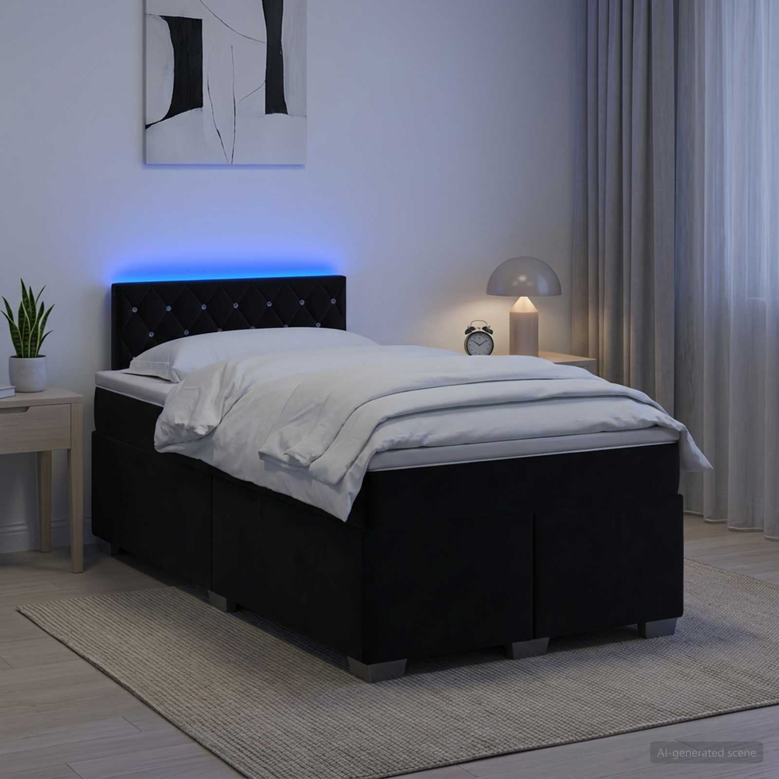 Boxspringbett mit Matratze und LED Schwarz 120 x 190 cm Samt