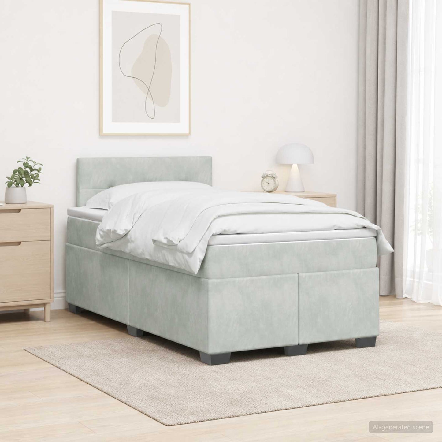 Boxspringbett mit Matratze und LED Hellgrau 120 x 200 cm Samt