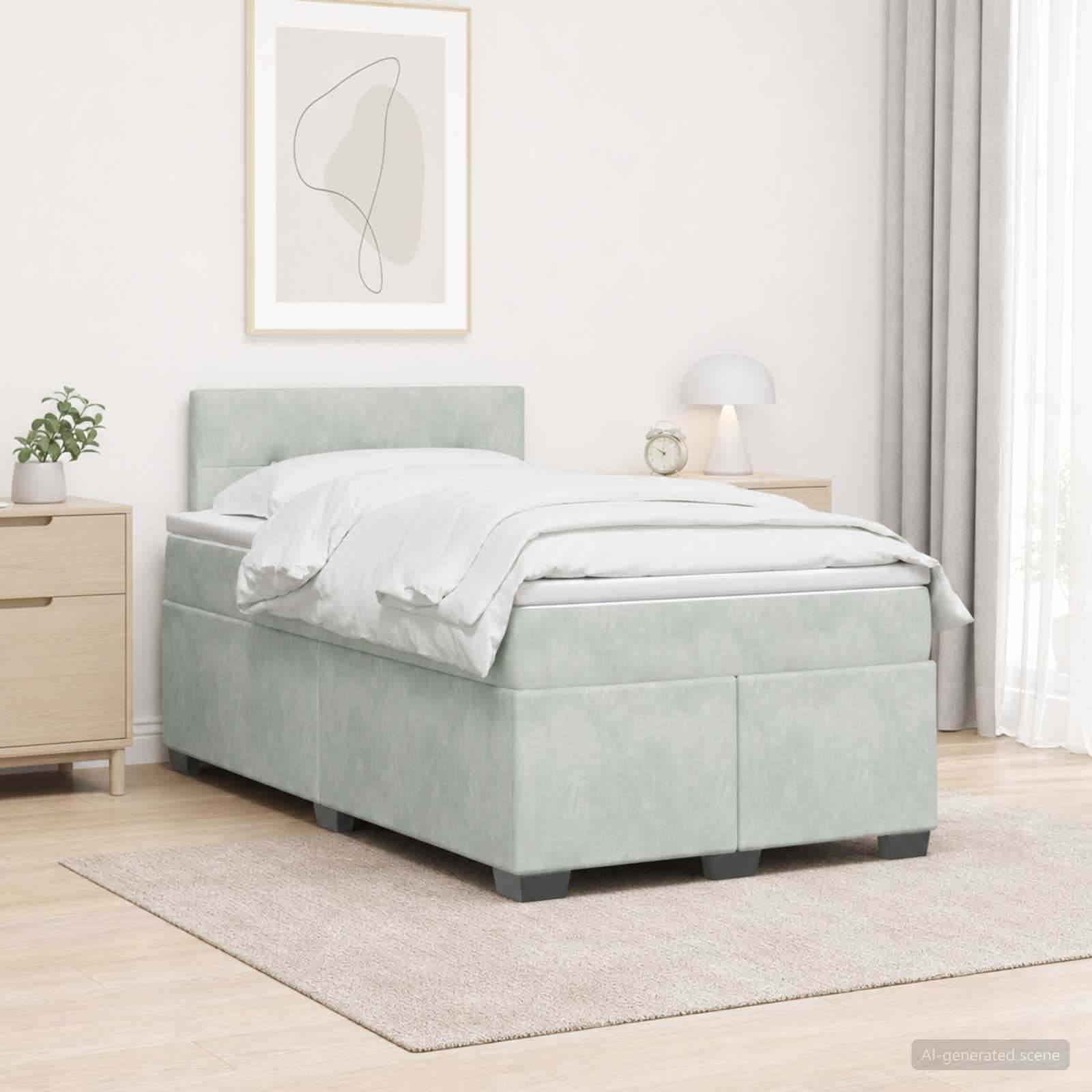 Boxspringbett mit Matratze und LED Hellgrau 120 x 200 cm Samt