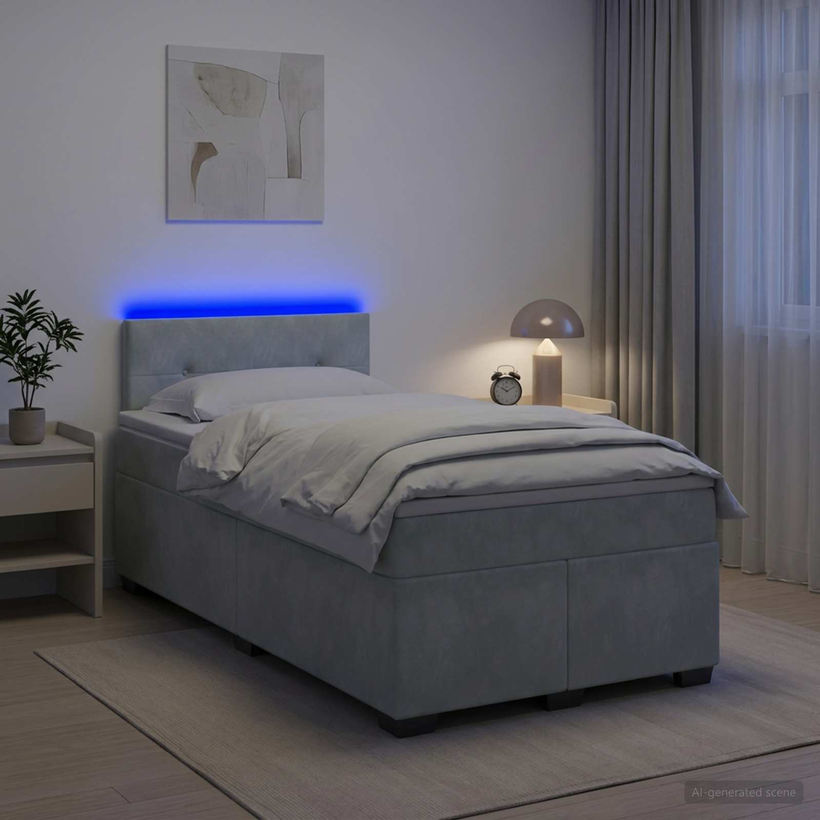 Boxspringbett mit Matratze und LED Hellgrau 120 x 200 cm Samt