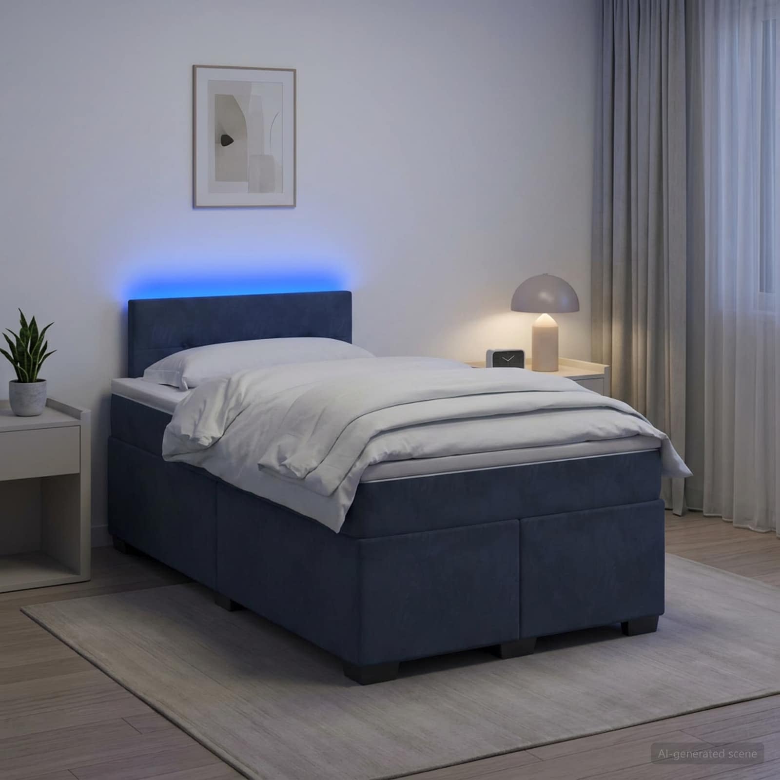 Boxspringbett mit Matratze und LED Dunkelgrau 120 x 200 cm Samt