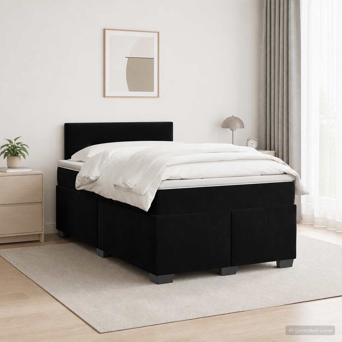 Boxspringbett mit Matratze und LED Schwarz 120 x 190 cm Samt