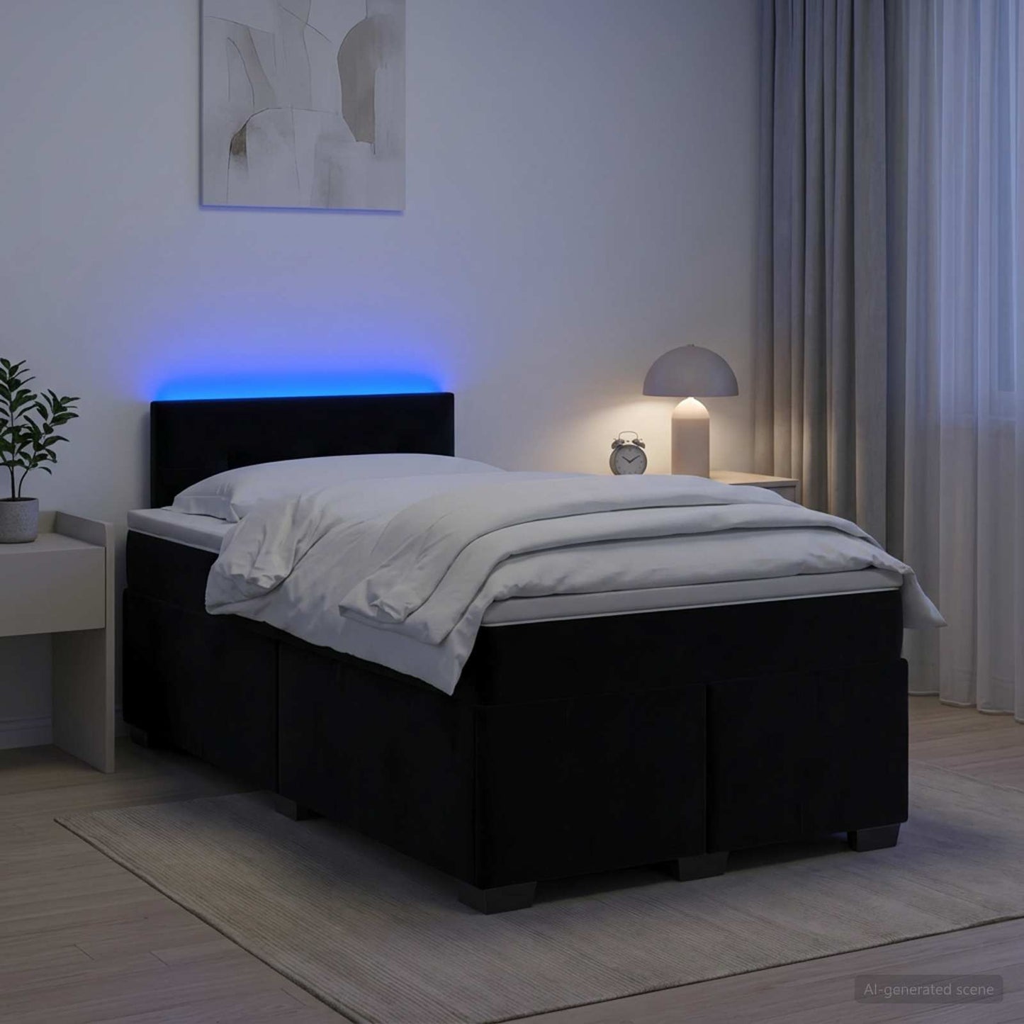 Boxspringbett mit Matratze und LED Schwarz 120 x 190 cm Samt