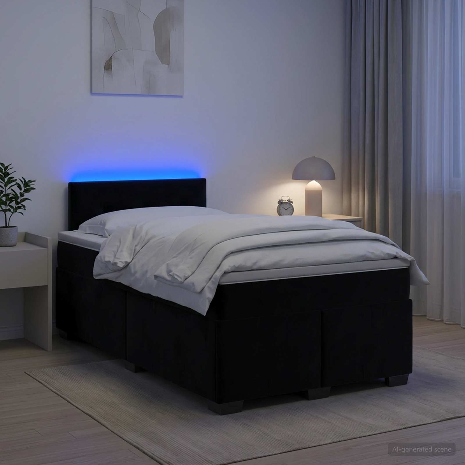 Boxspringbett mit Matratze und LED Schwarz 120 x 190 cm Samt