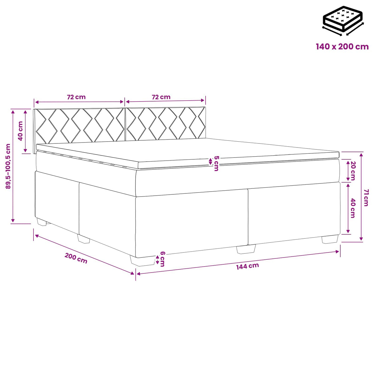 Boxspringbett mit Matratze und LED Schwarz 140 x 200 cm Samt