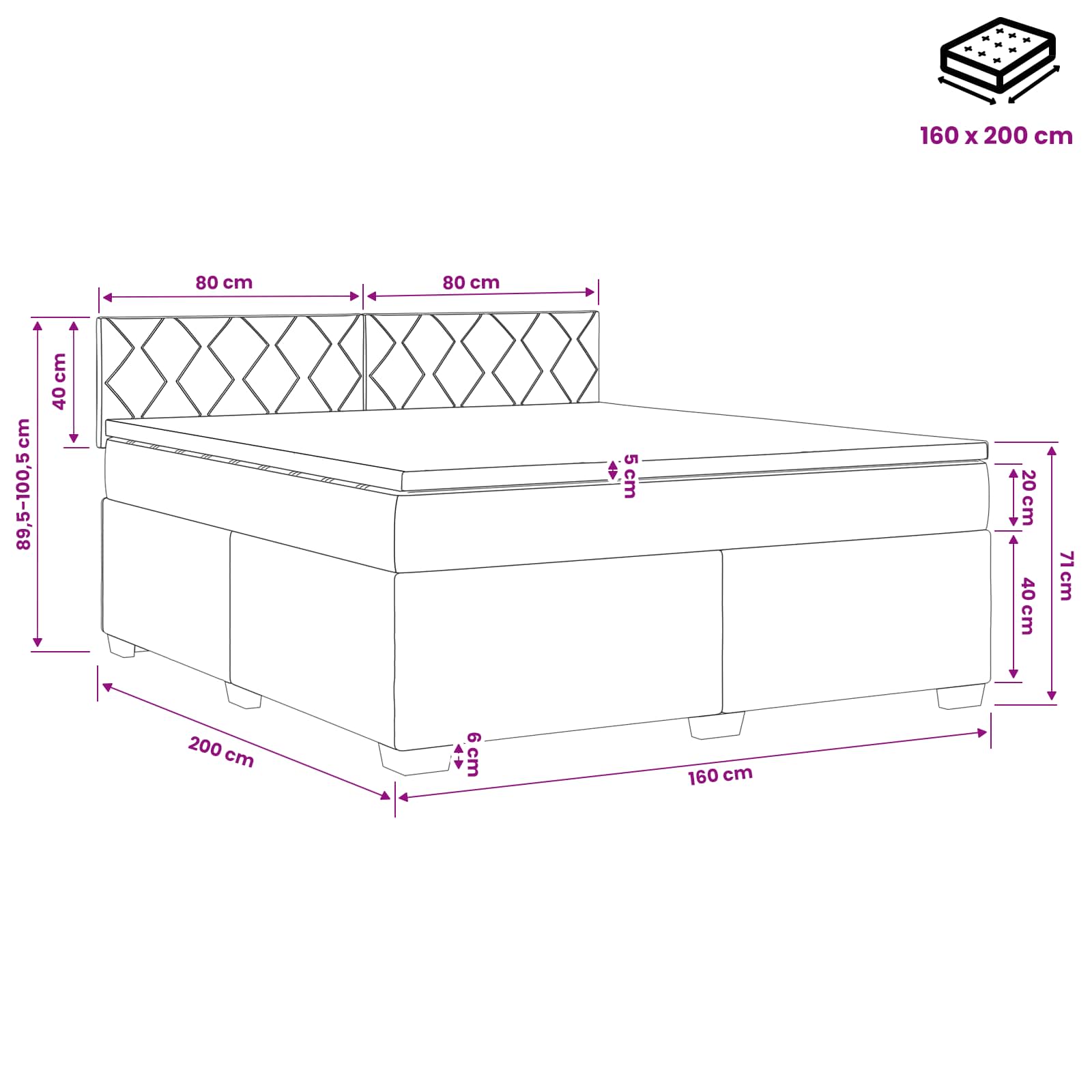 Boxspringbett mit Matratze und LED Dunkelgrau 160 x 200 cm Samt