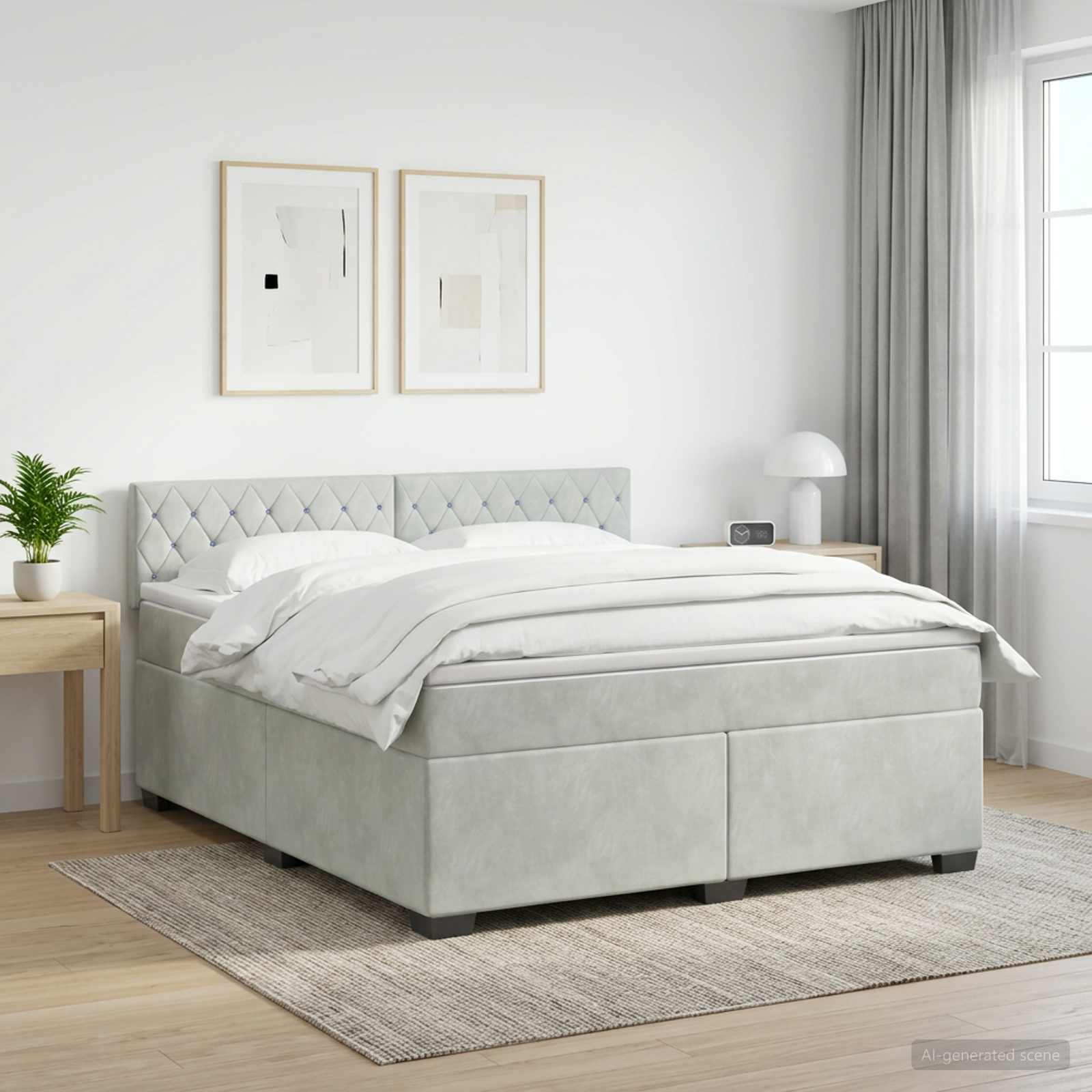 Boxspringbett mit Matratze und LED Hellgrau 180 x 200 cm Samt