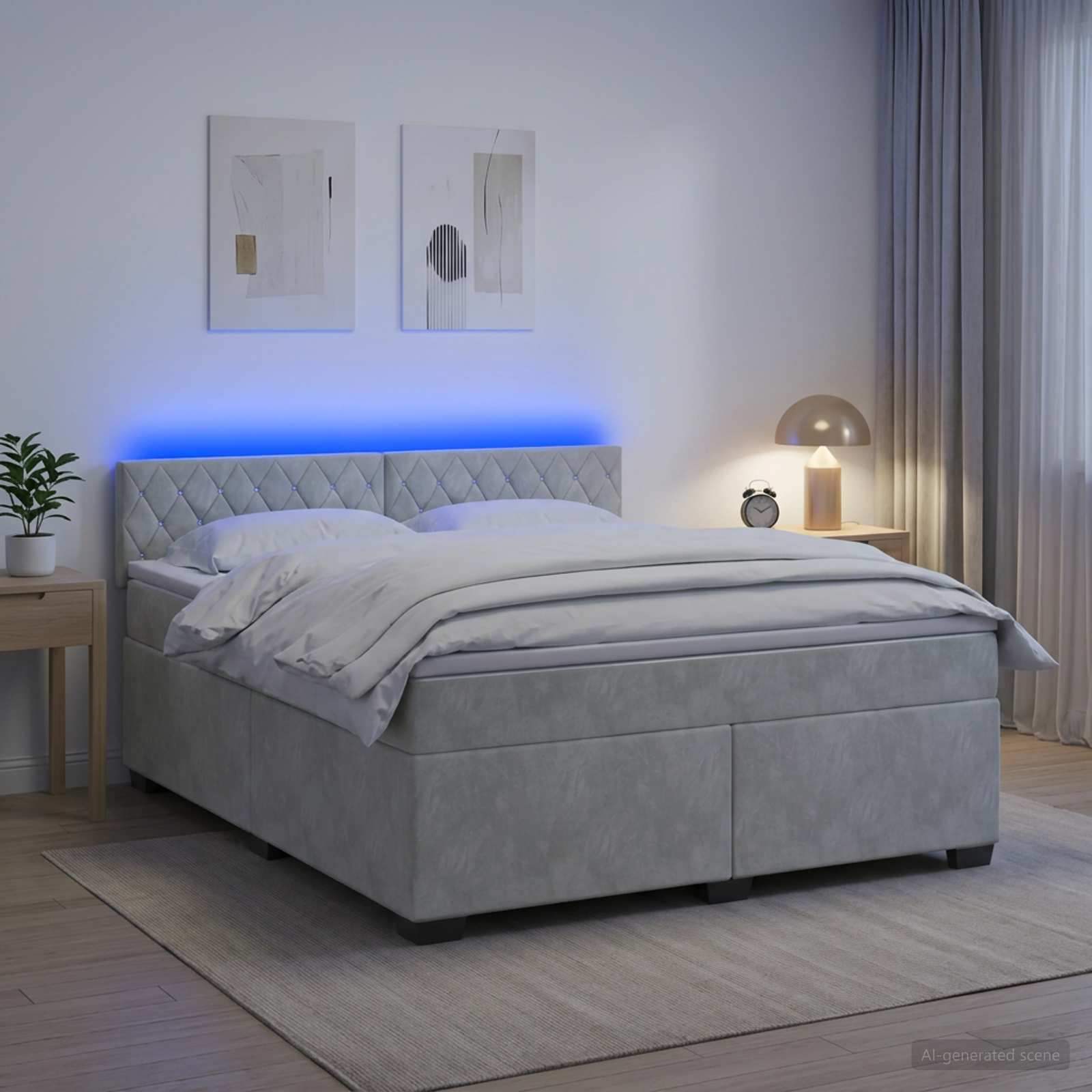 Boxspringbett mit Matratze und LED Hellgrau 180 x 200 cm Samt