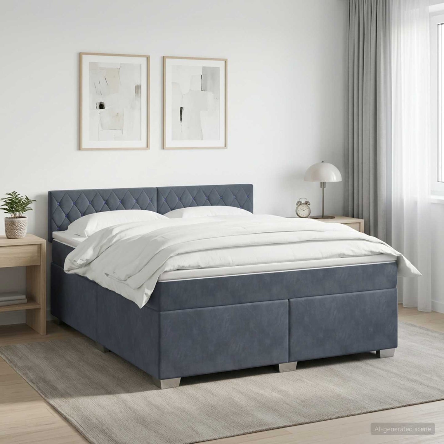 Boxspringbett mit Matratze und LED Dunkelgrau 160 x 200 cm Samt