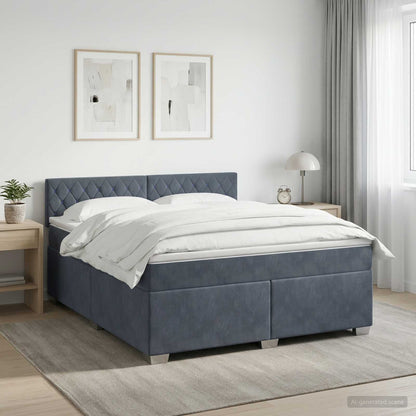 Boxspringbett mit Matratze und LED Dunkelgrau 140 x 190 cm Samt