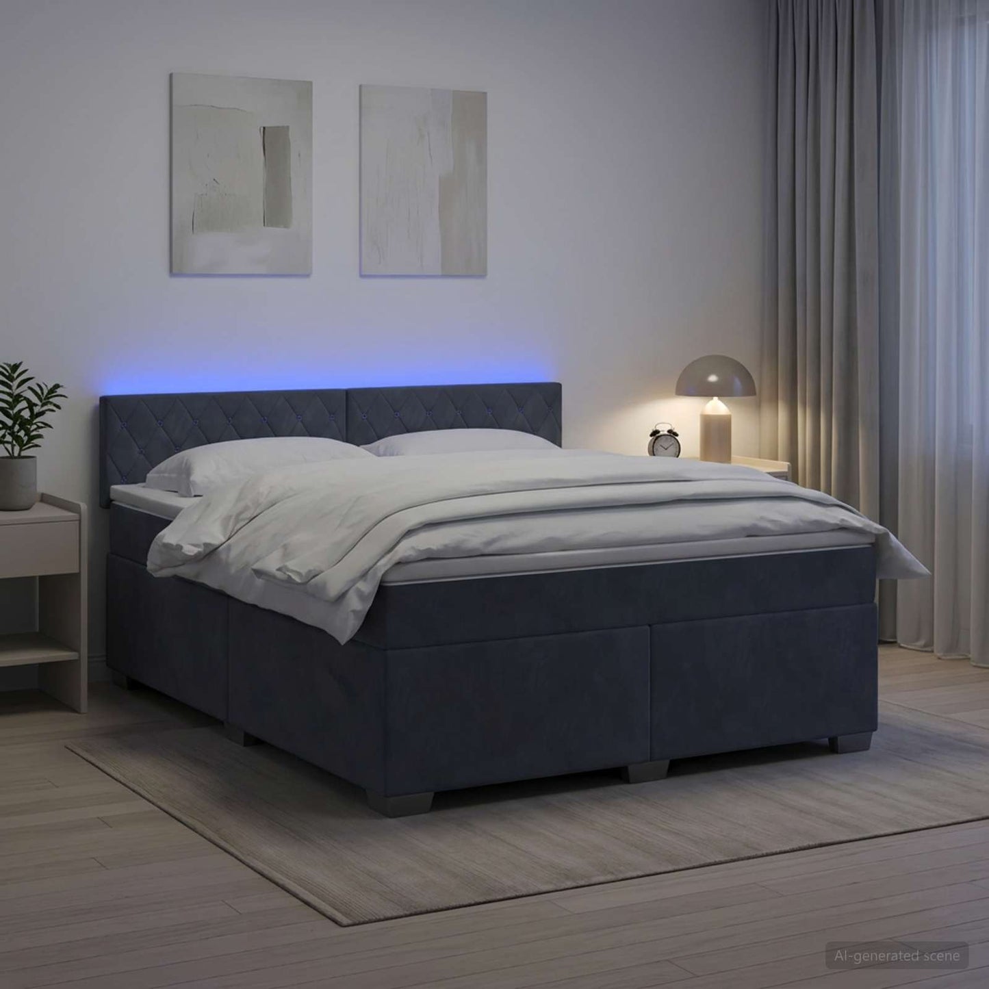Boxspringbett mit Matratze und LED Dunkelgrau 160 x 200 cm Samt