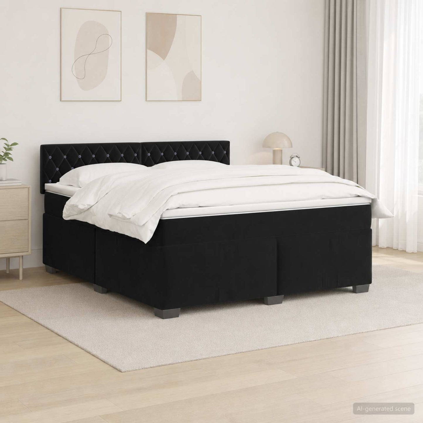 Boxspringbett mit Matratze und LED Schwarz 140 x 200 cm Samt
