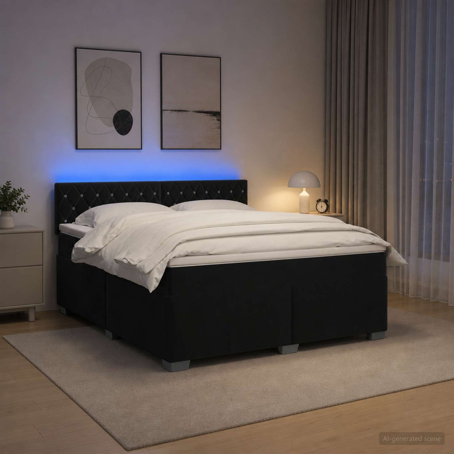 Boxspringbett mit Matratze und LED Schwarz 140 x 200 cm Samt