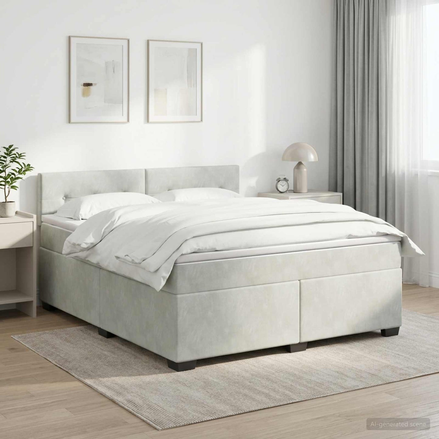 Boxspringbett mit Matratze und LED Hellgrau 140 x 200 cm Samt