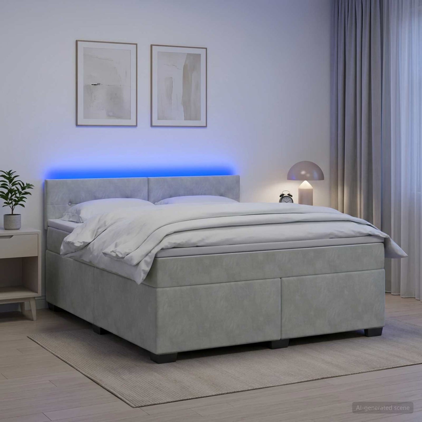 Boxspringbett mit Matratze und LED Hellgrau 140 x 200 cm Samt