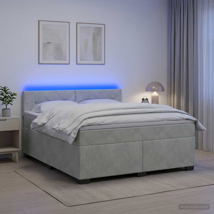 Boxspringbett mit Matratze und LED Hellgrau 140 x 200 cm Samt