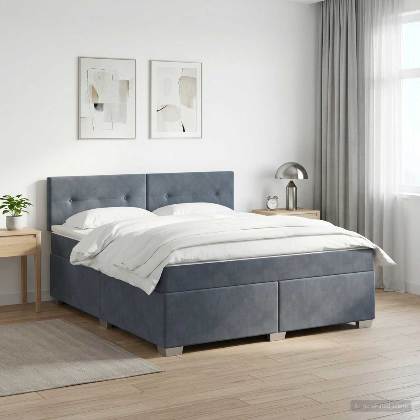 Boxspringbett mit Matratze und LED Dunkelgrau 140 x 190 cm Samt
