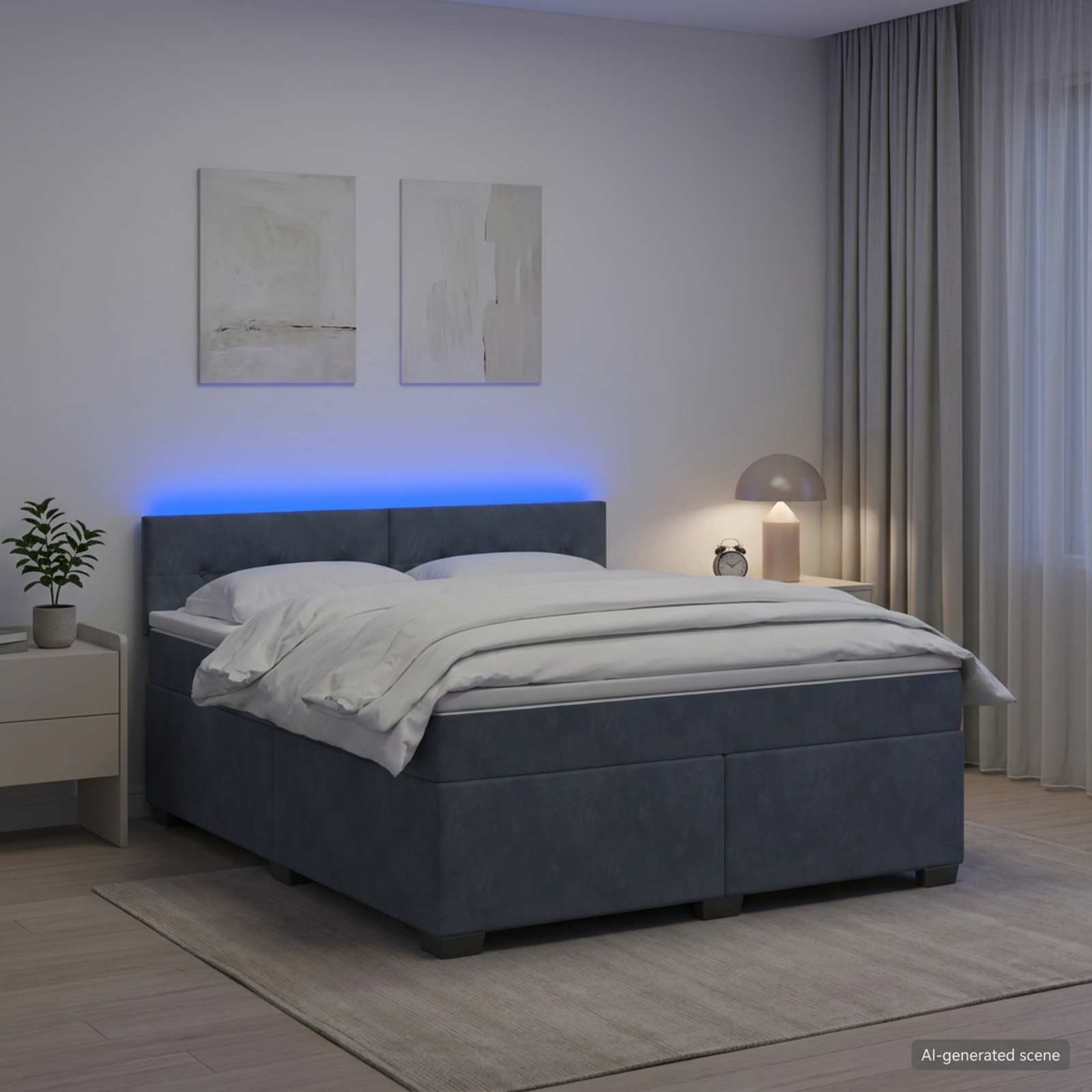 Boxspringbett mit Matratze und LED Dunkelgrau 140 x 190 cm Samt