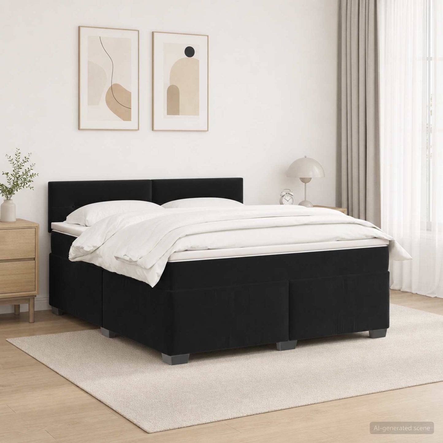 Boxspringbett mit Matratze und LED Schwarz 140 x 200 cm Samt