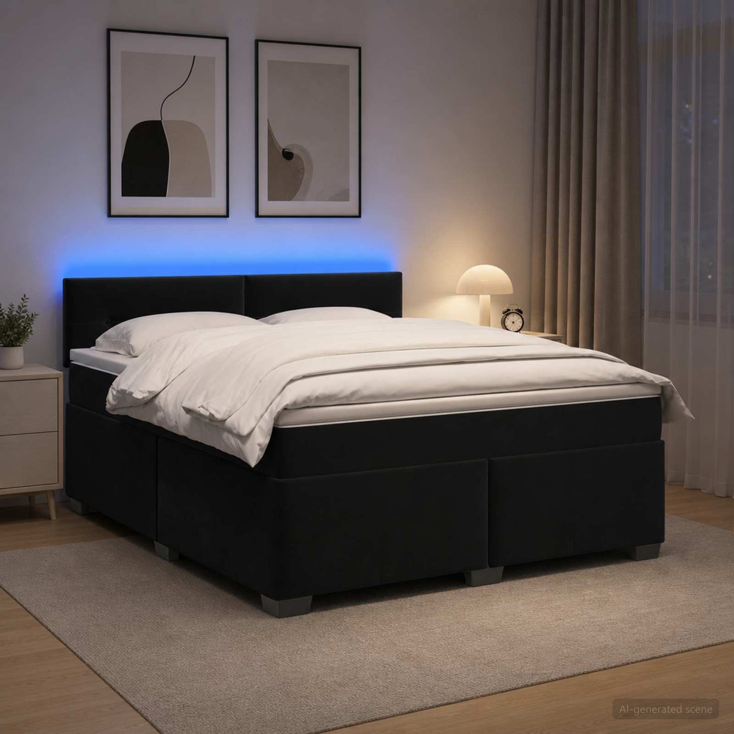 Boxspringbett mit Matratze und LED Schwarz 140 x 190 cm Samt