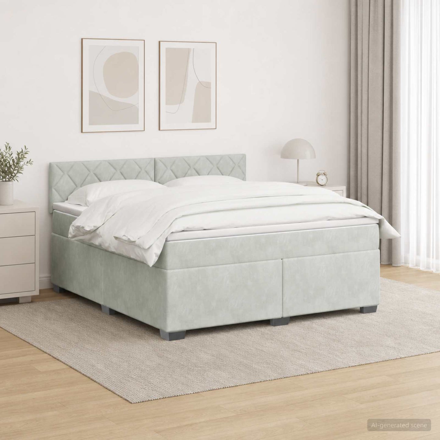 Boxspringbett mit Matratze und LED Hellgrau 140 x 200 cm Samt
