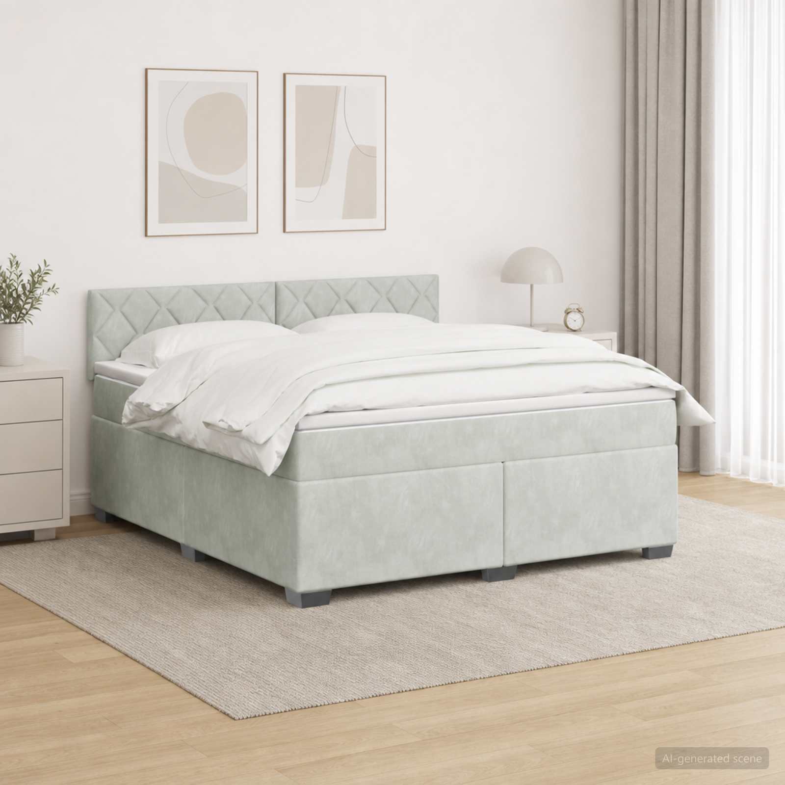 Boxspringbett mit Matratze und LED Hellgrau 140 x 200 cm Samt