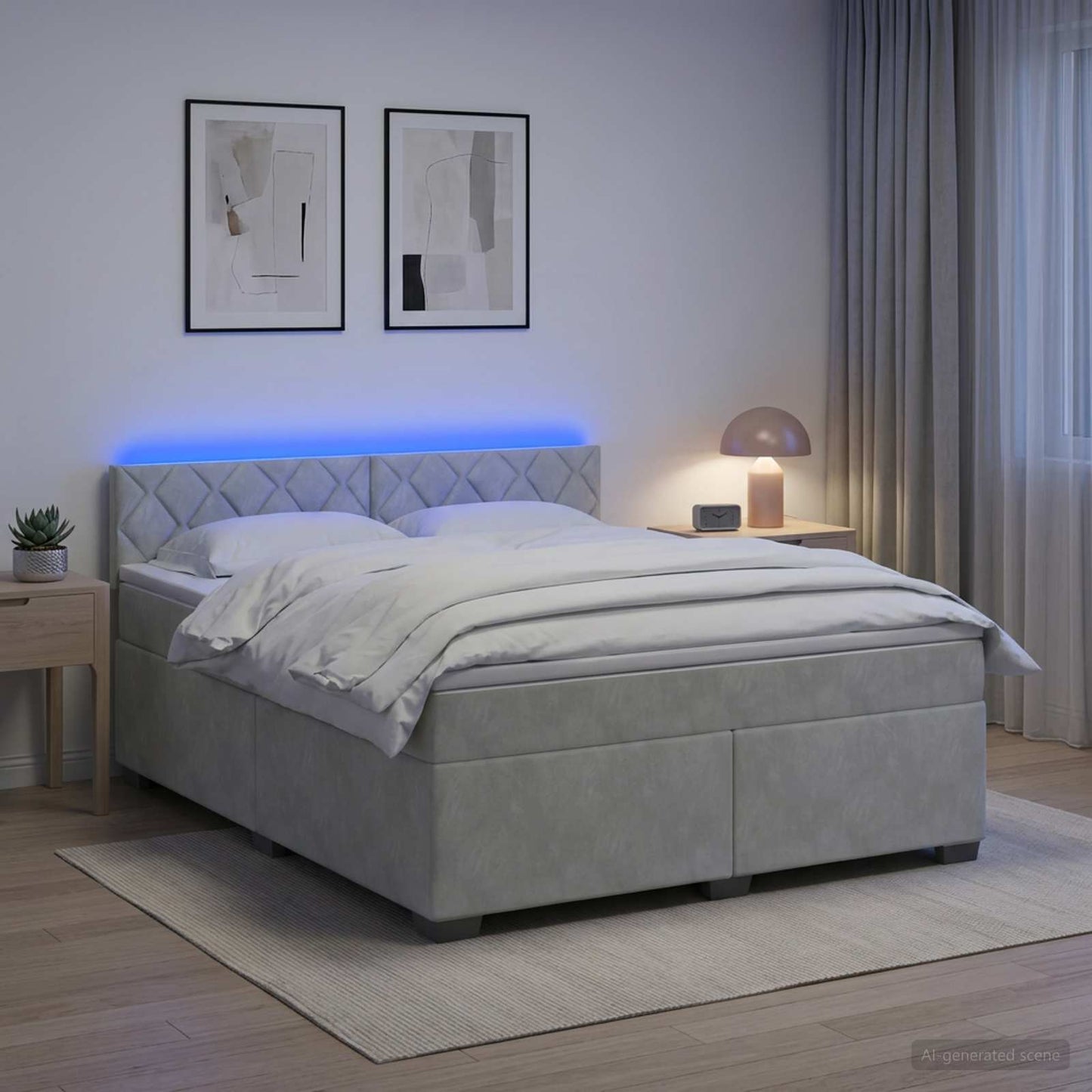 Boxspringbett mit Matratze und LED Hellgrau 140 x 200 cm Samt
