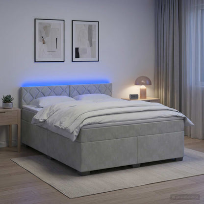Boxspringbett mit Matratze und LED Hellgrau 180 x 200 cm Samt