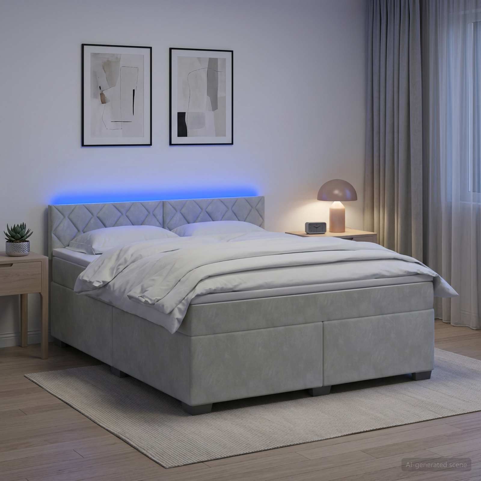 Boxspringbett mit Matratze und LED Hellgrau 160 x 200 cm Samt