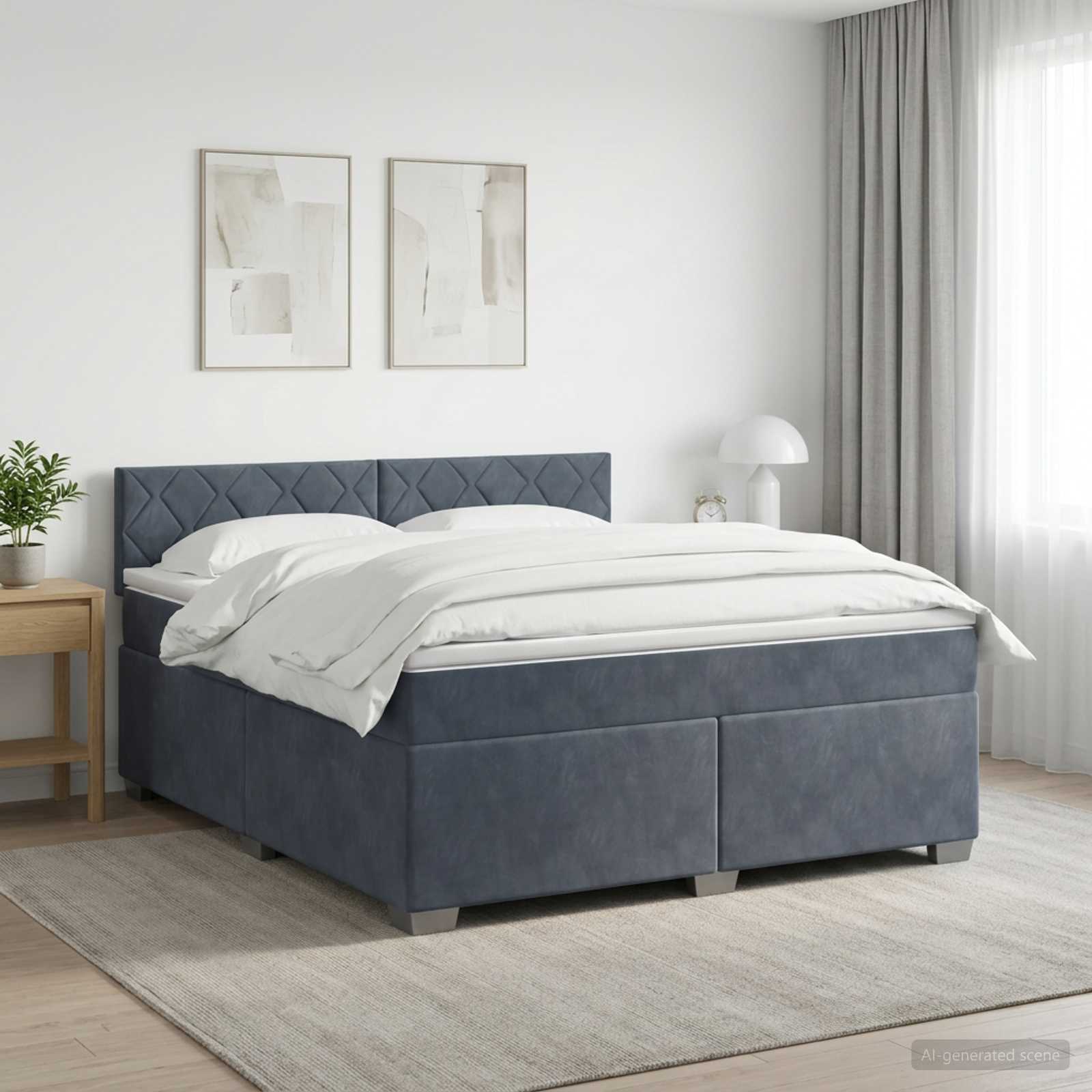 Boxspringbett mit Matratze und LED Dunkelgrau 160 x 200 cm Samt