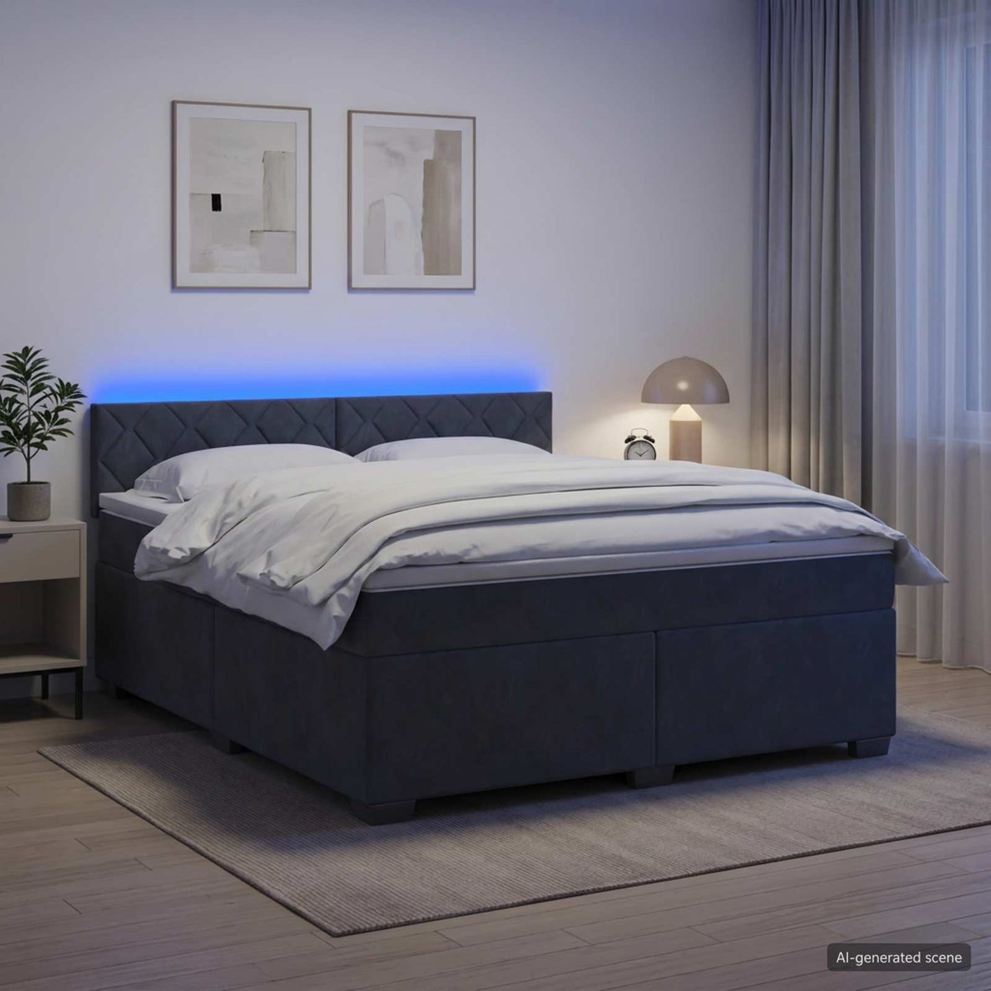 Boxspringbett mit Matratze und LED Dunkelgrau 160 x 200 cm Samt
