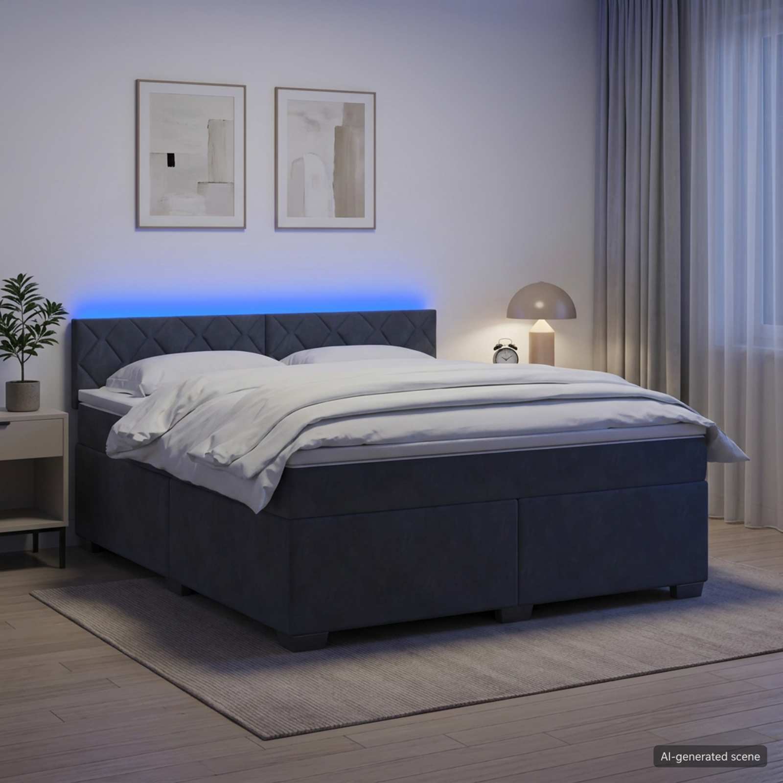 Boxspringbett mit Matratze und LED Dunkelgrau 160 x 200 cm Samt