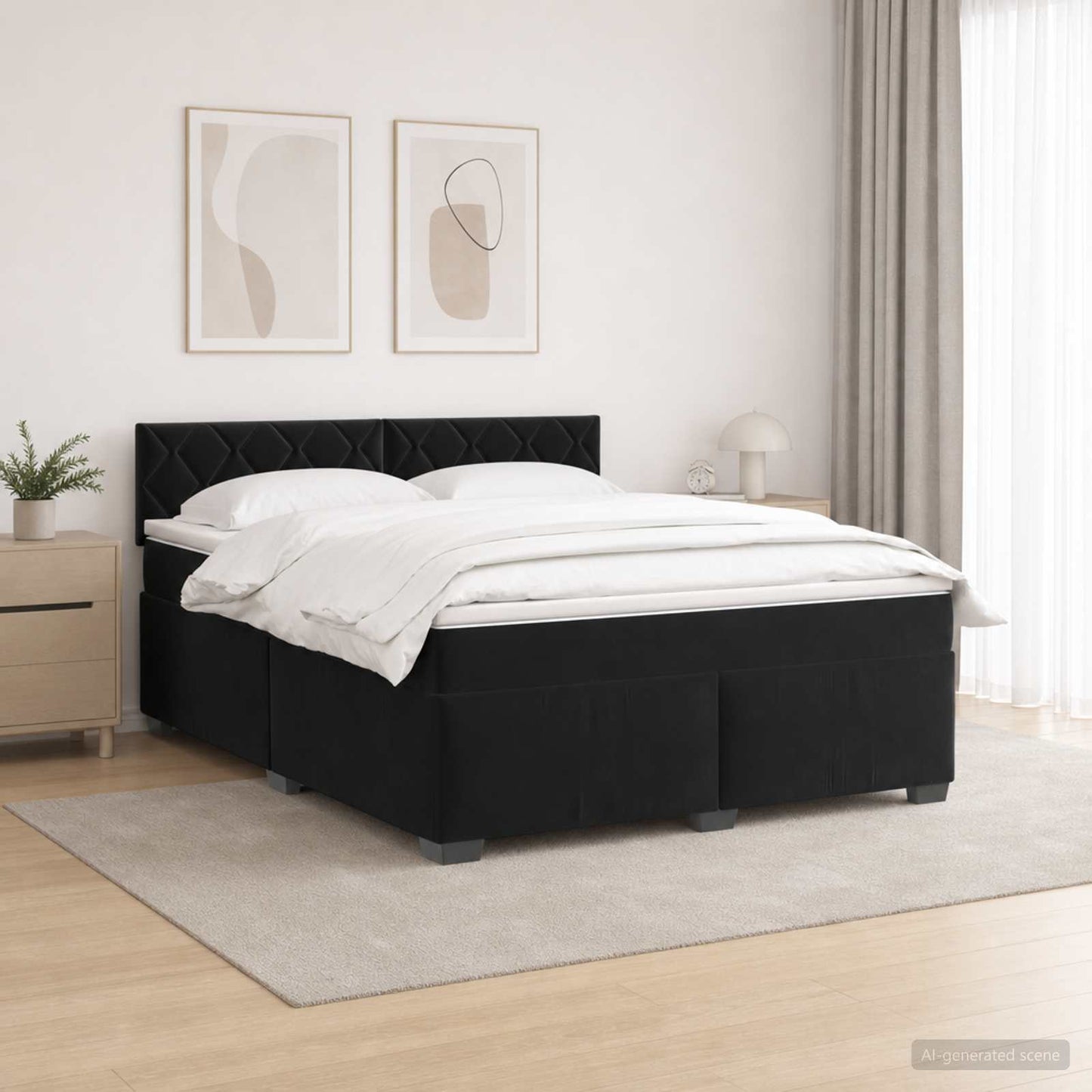 Boxspringbett mit Matratze und LED Schwarz 180 x 200 cm Samt