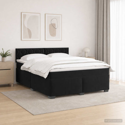 Boxspringbett mit Matratze und LED Schwarz 180 x 200 cm Samt
