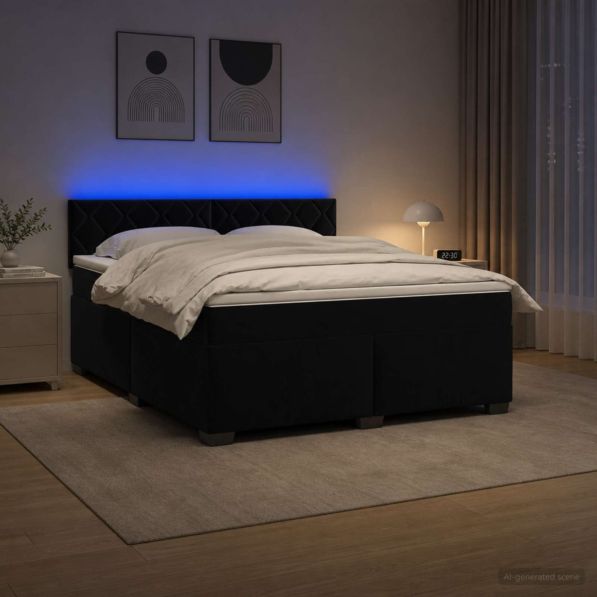 Boxspringbett mit Matratze und LED Schwarz 140 x 200 cm Samt