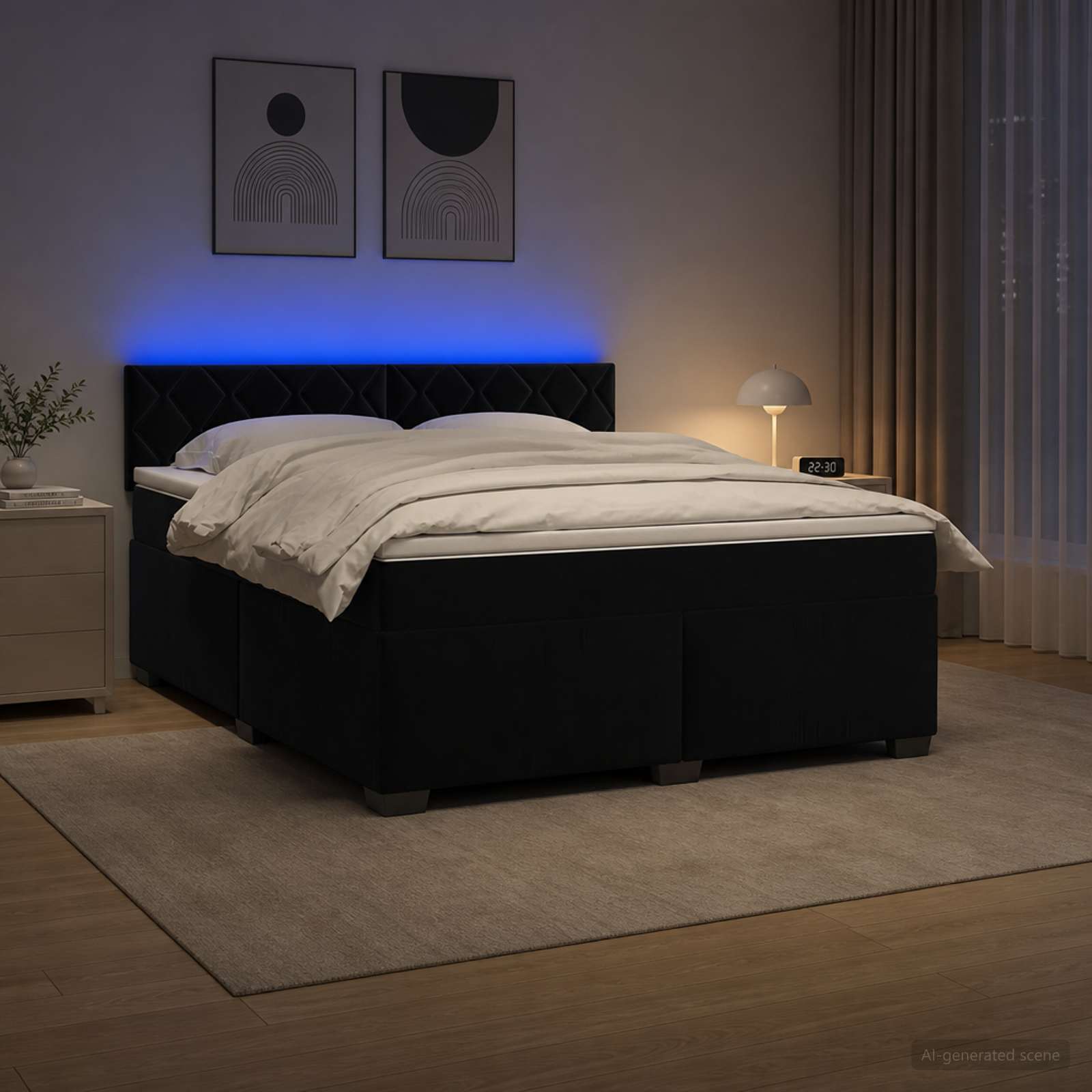 Boxspringbett mit Matratze und LED Schwarz 180 x 200 cm Samt