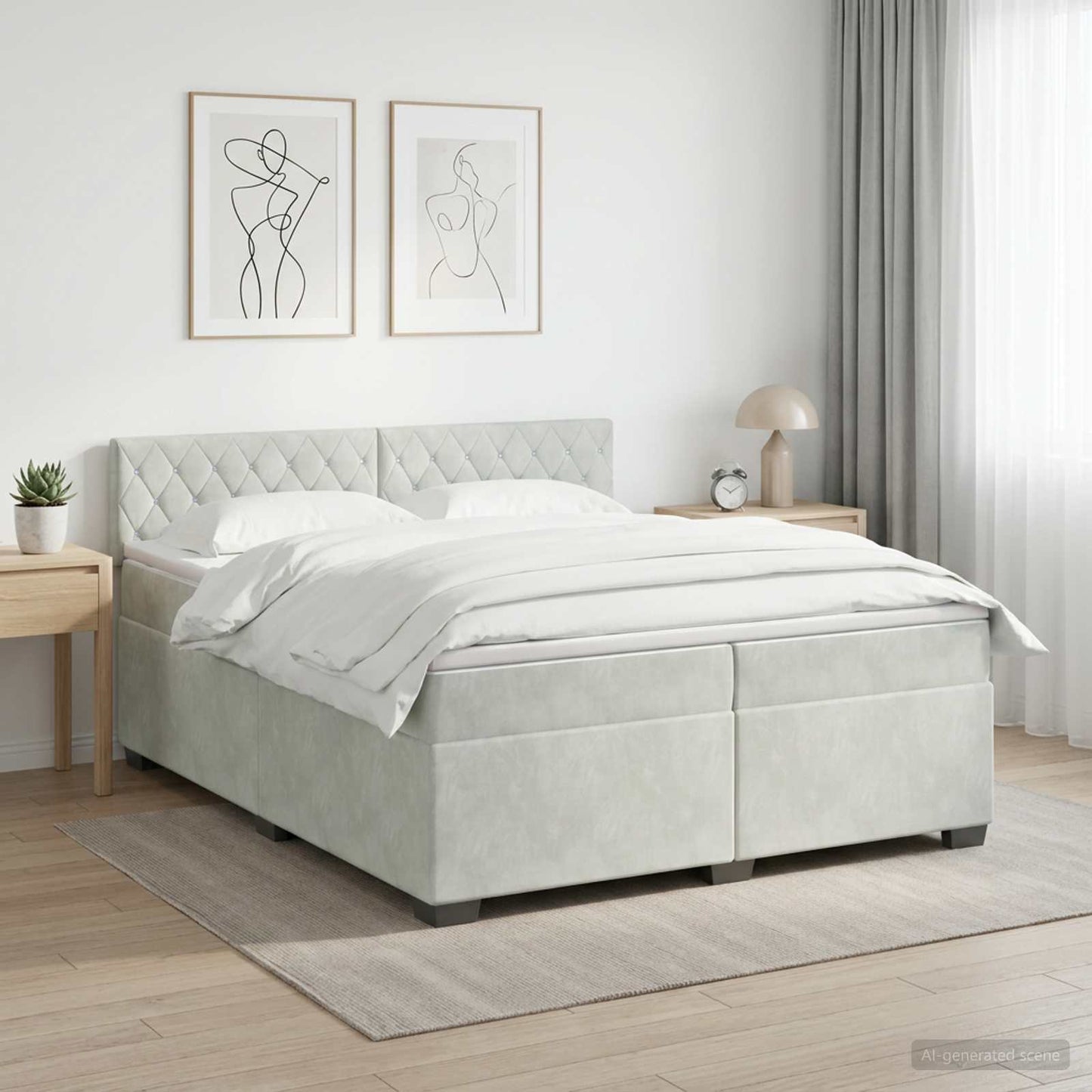 Boxspringbett mit Matratze und LED Hellgrau 200 x 200 cm Samt