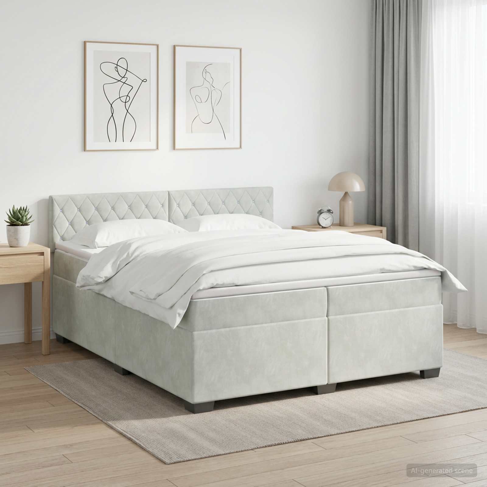 Boxspringbett mit Matratze und LED Hellgrau 200 x 200 cm Samt