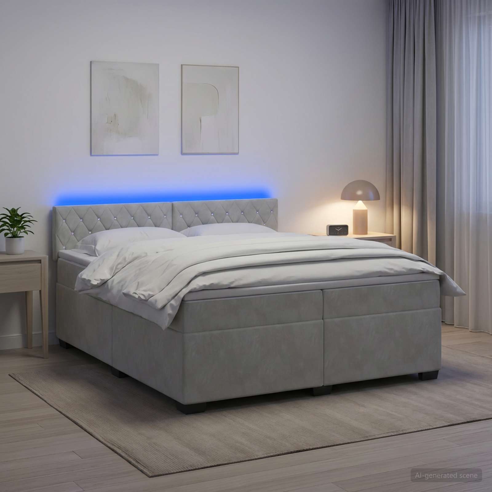 Boxspringbett mit Matratze und LED Hellgrau 200 x 200 cm Samt