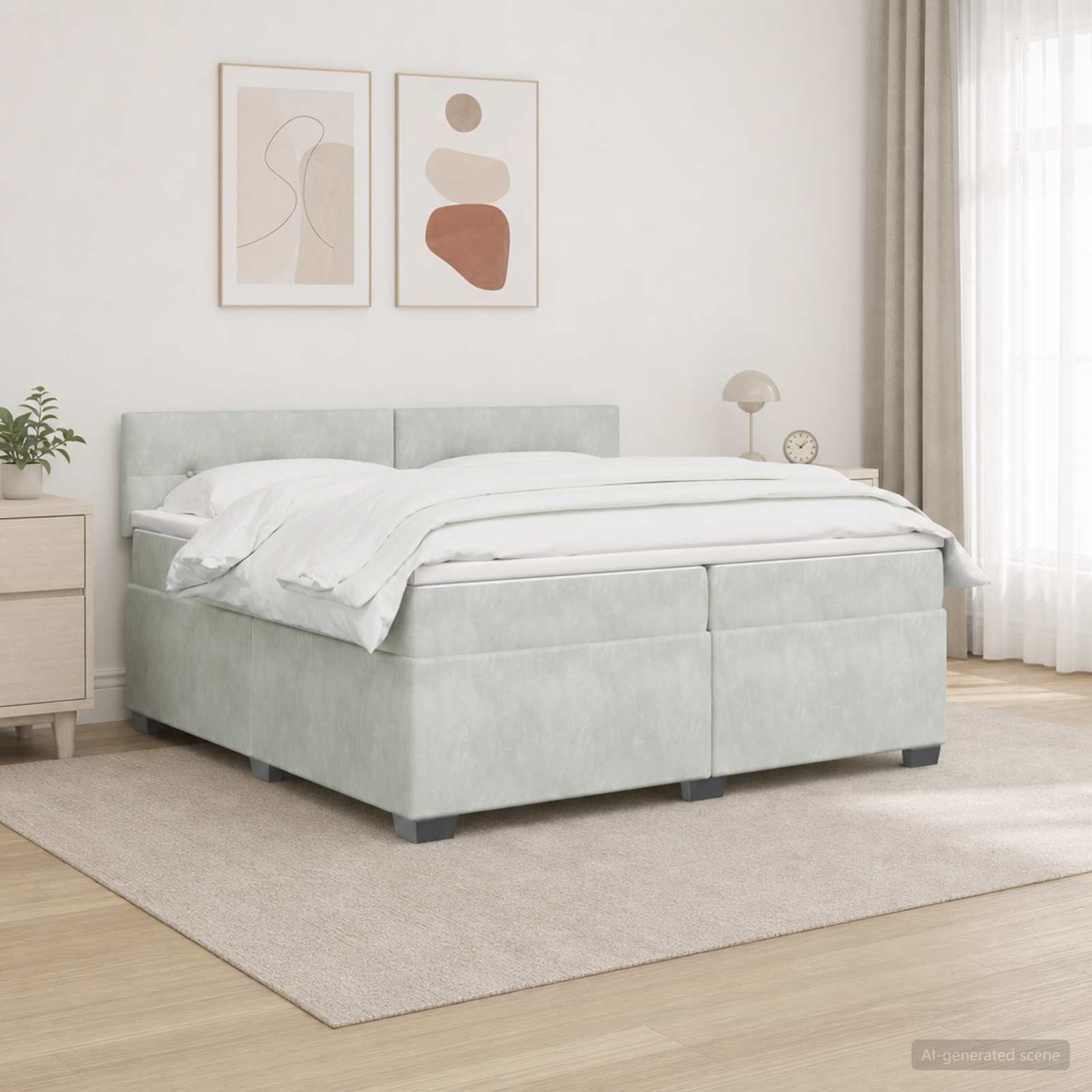 Boxspringbett mit Matratze und LED Hellgrau 200 x 200 cm Samt