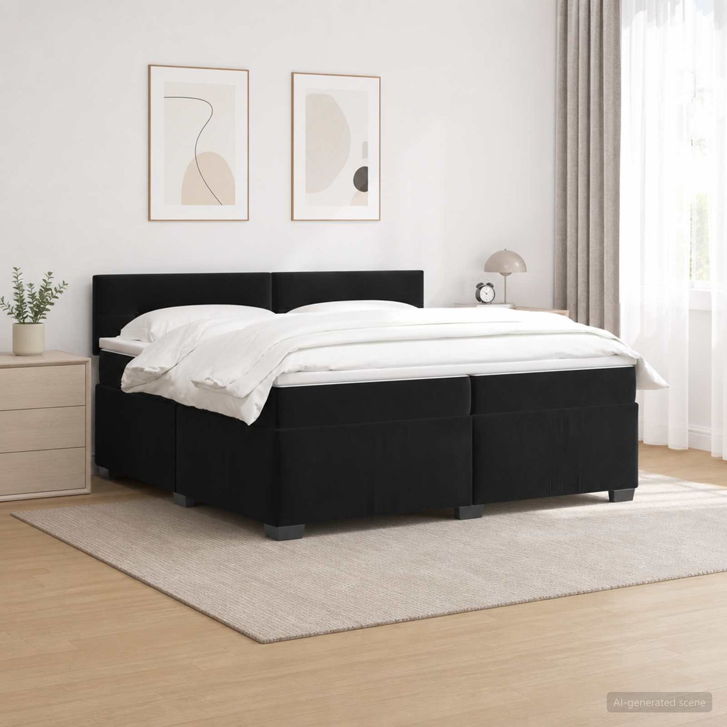Boxspringbett mit Matratze und LED Schwarz 200 x 200 cm Samt