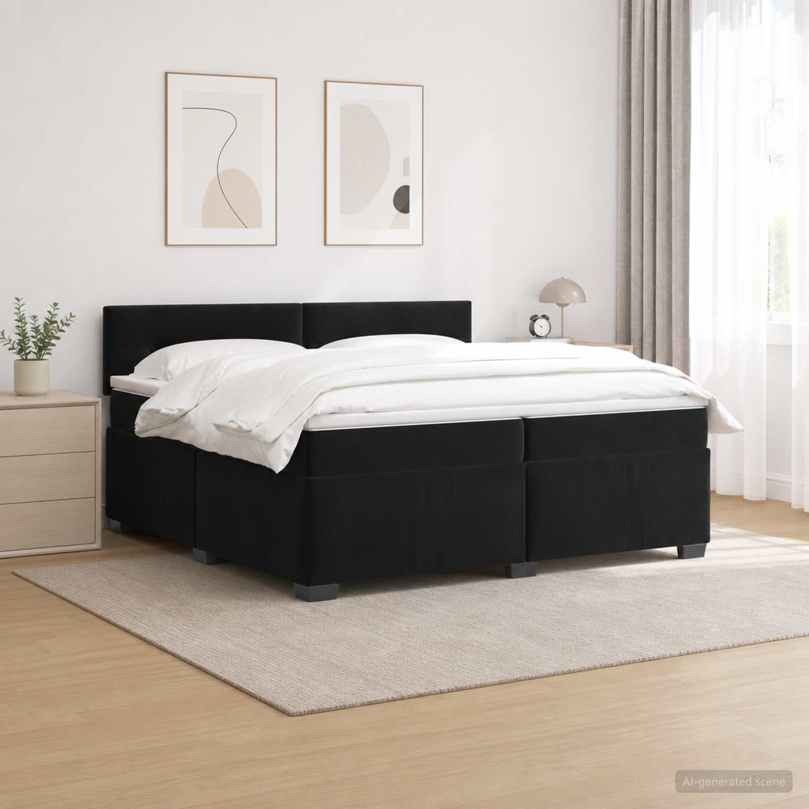 Boxspringbett mit Matratze und LED Schwarz 200 x 200 cm Samt