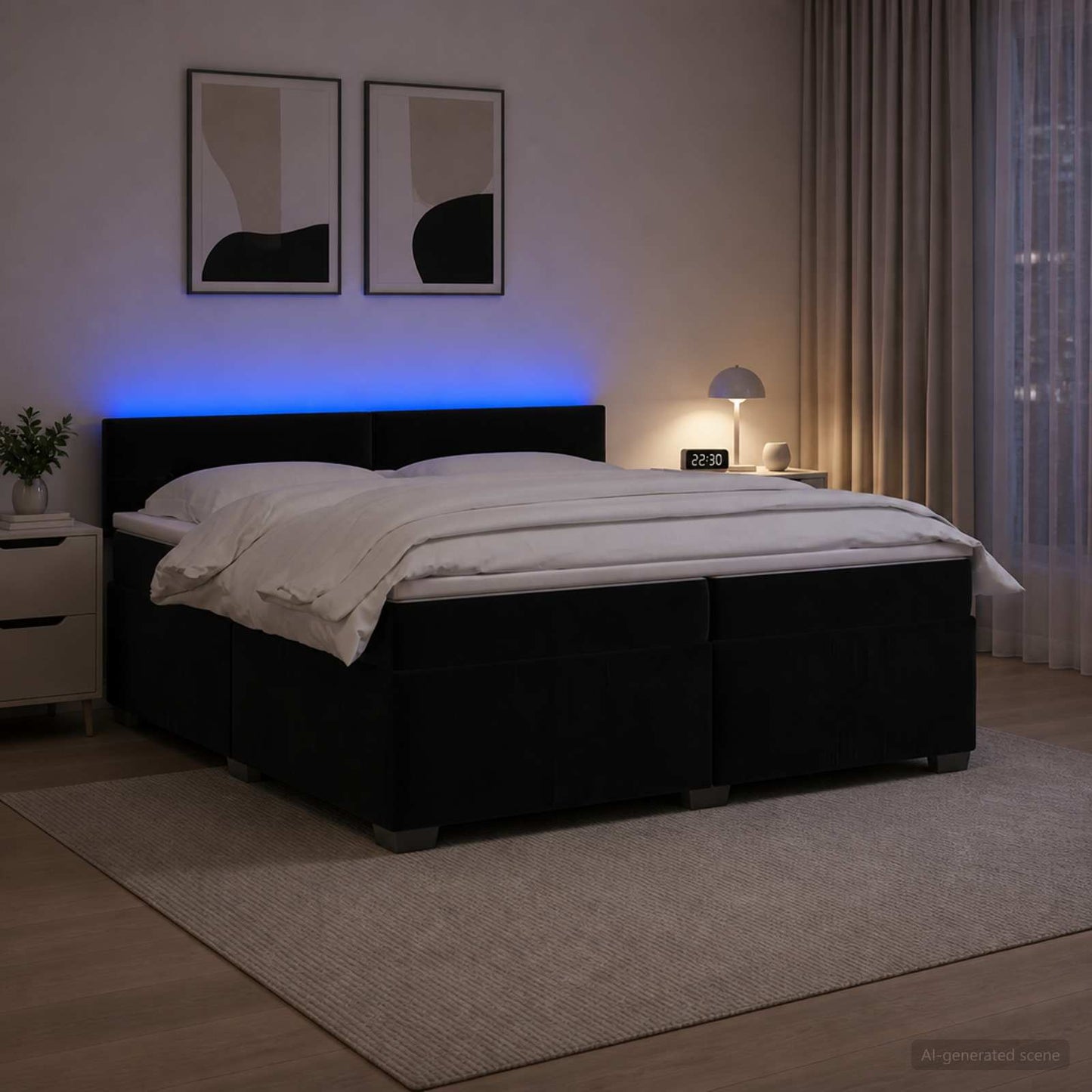 Boxspringbett mit Matratze und LED Schwarz 200 x 200 cm Samt