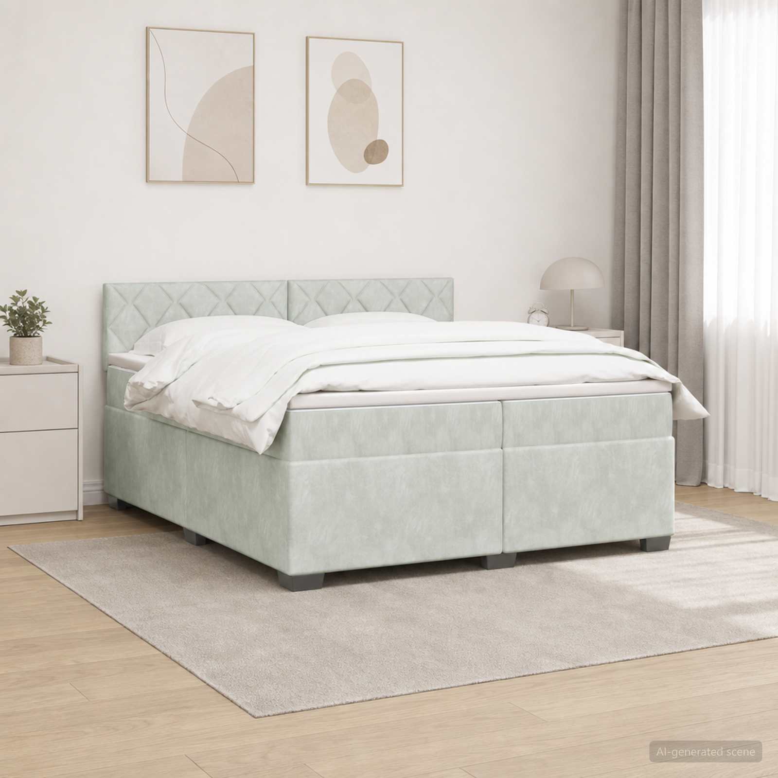 Boxspringbett mit Matratze und LED Hellgrau 200 x 200 cm Samt