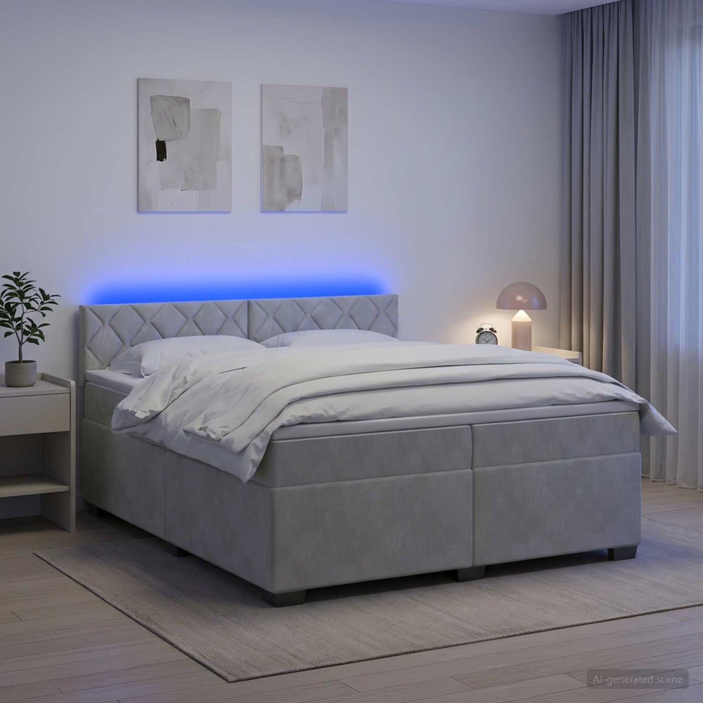 Boxspringbett mit Matratze und LED Hellgrau 200 x 200 cm Samt