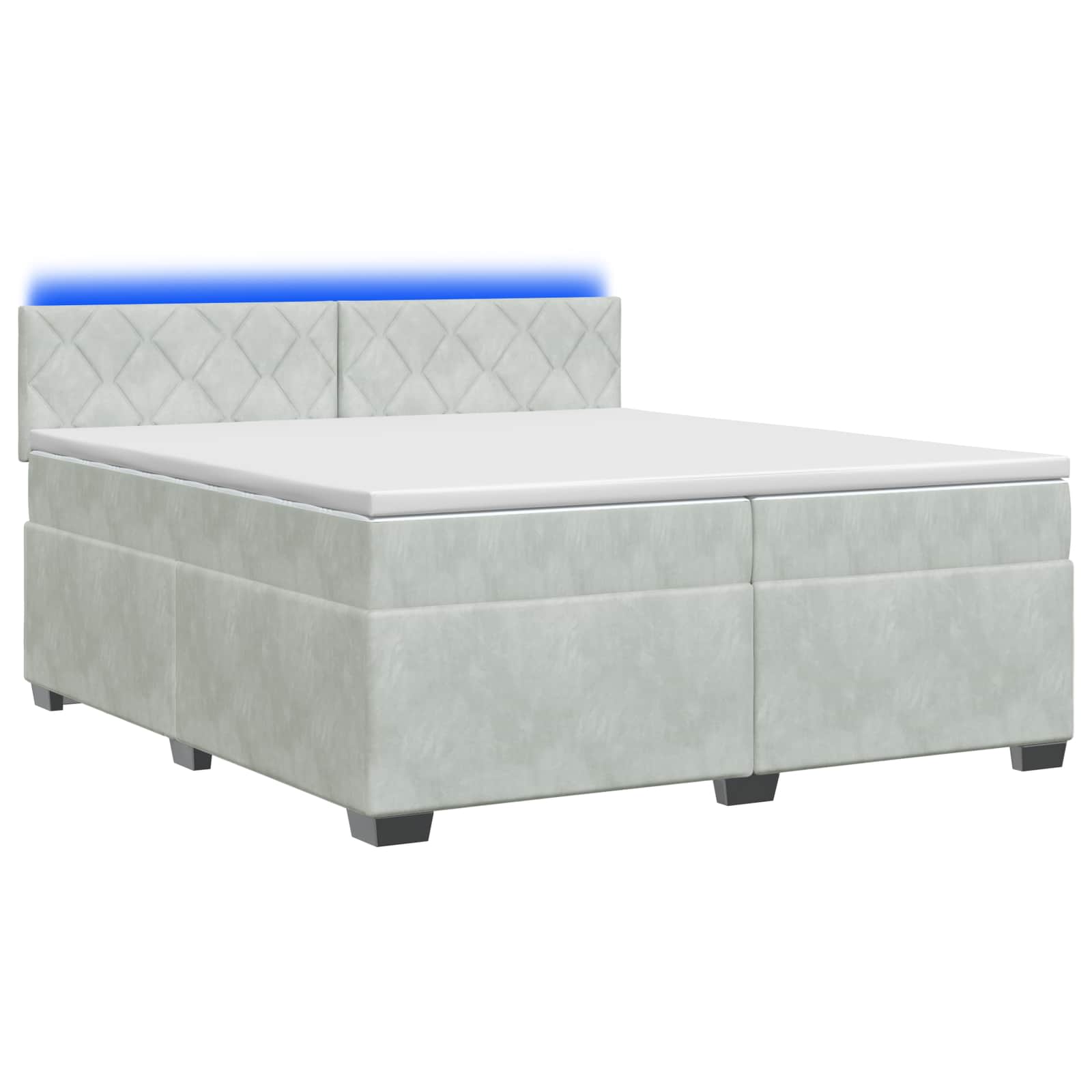 Boxspringbett mit Matratze und LED Hellgrau 200 x 200 cm Samt