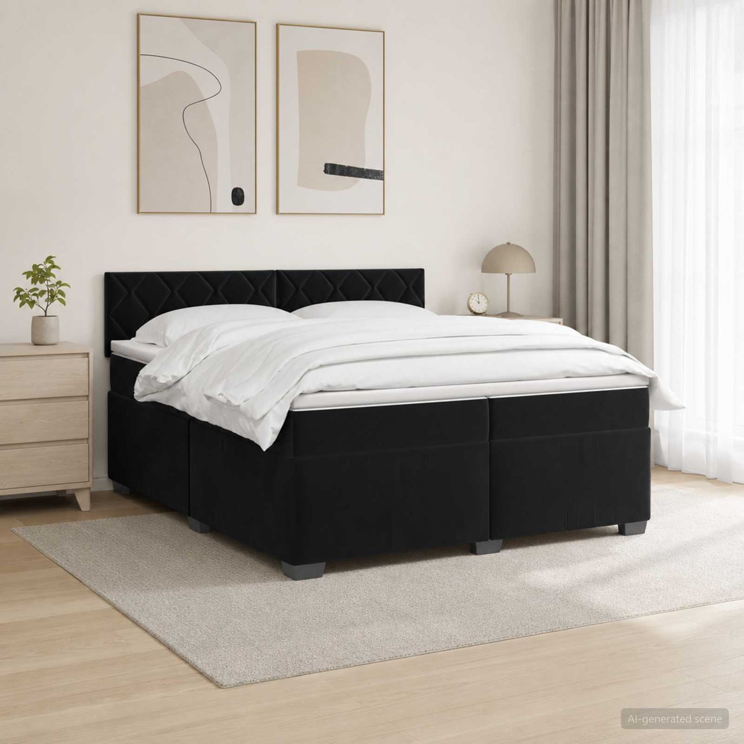 Boxspringbett mit Matratze und LED Schwarz 200 x 200 cm Samt