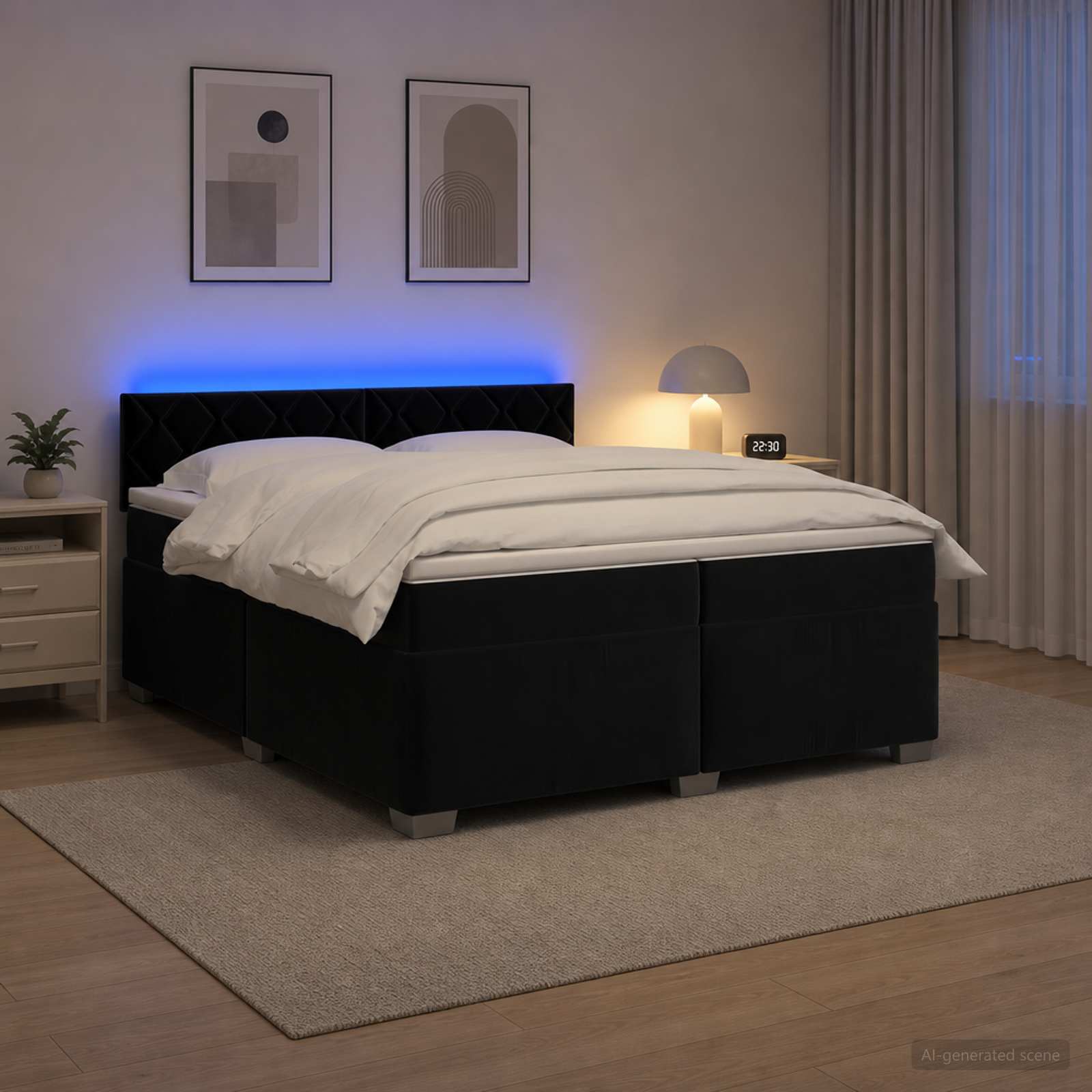 Boxspringbett mit Matratze und LED Schwarz 200 x 200 cm Samt