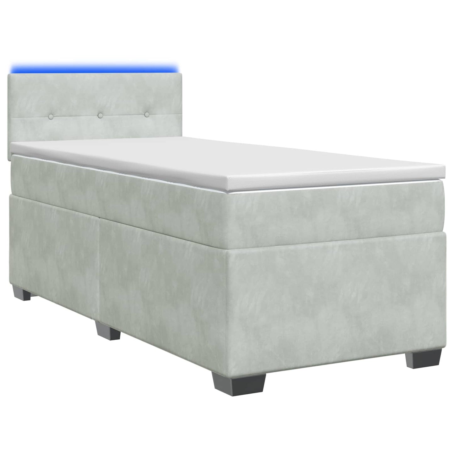 Boxspringbett mit Matratze und LED Hellgrau Einzeln Samt