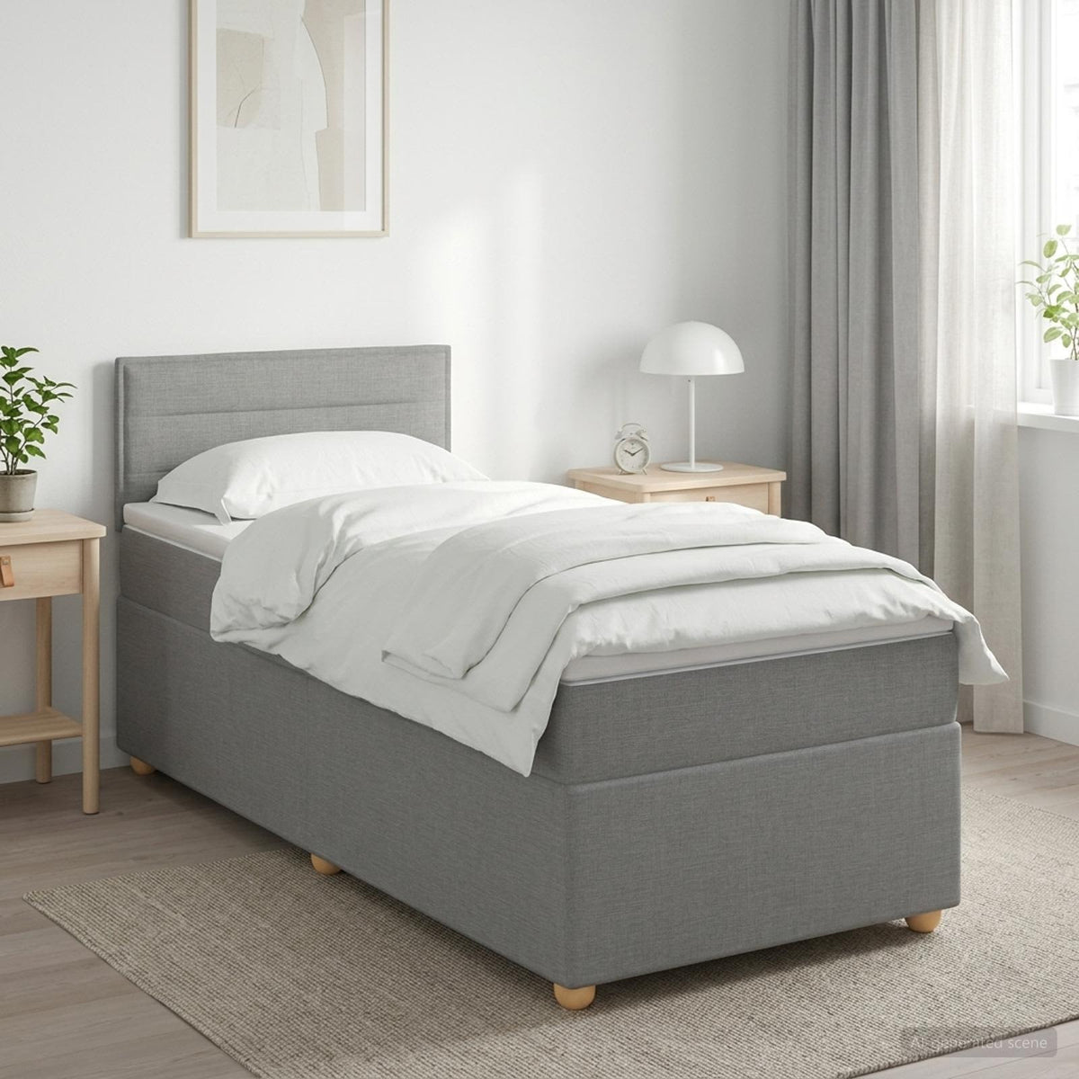 Boxspringbett mit Matratze Hellgrau 90 x 190 cm Stoff